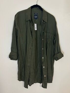 GAP Olive Green Lightweight Button-Up Shirt Small Tall